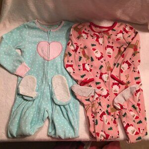 Absorba Carters Just One You Fleece Footed Pajamas 4T Blue Pink Christmas Bundle
